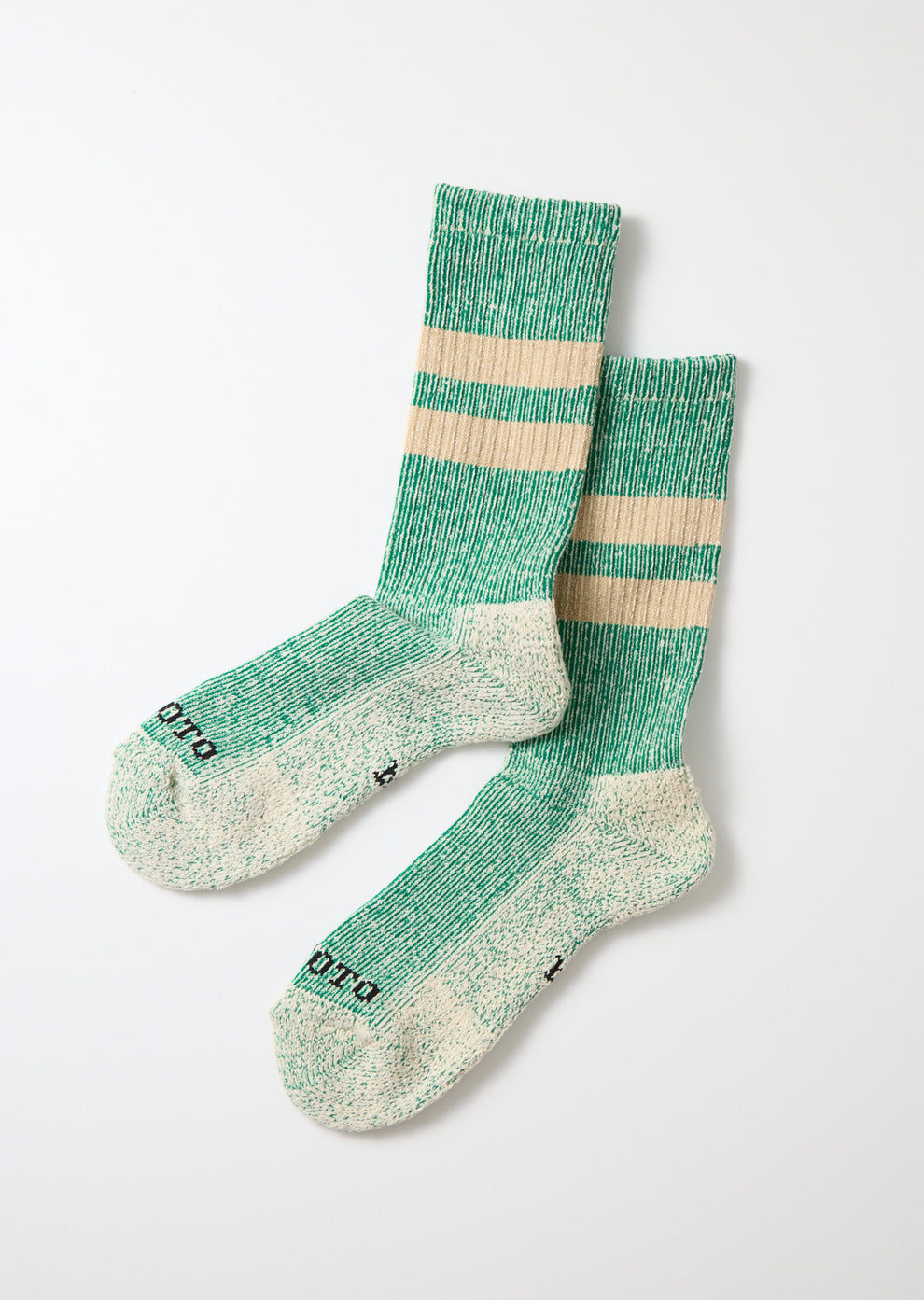 ROTOTO / Pile Stripe Marl Socks (Green / Beige)