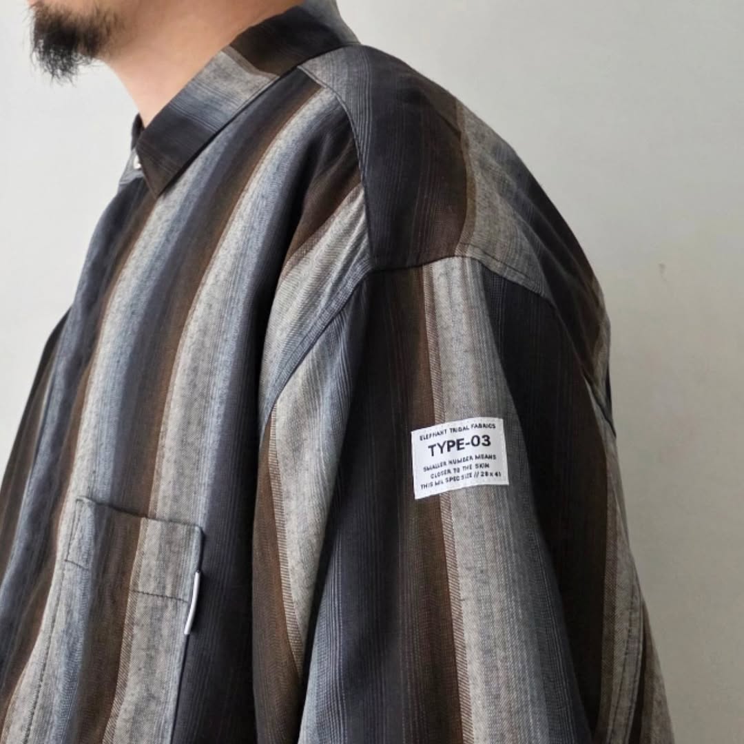 ELEPHANT TRIBAL FABRICS / Zip Ombre Stripe Shirt (Brown)