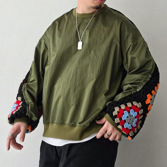 DISCOVERED / Kajif Nylon Crochet Sleeve Pullover (Khaki)