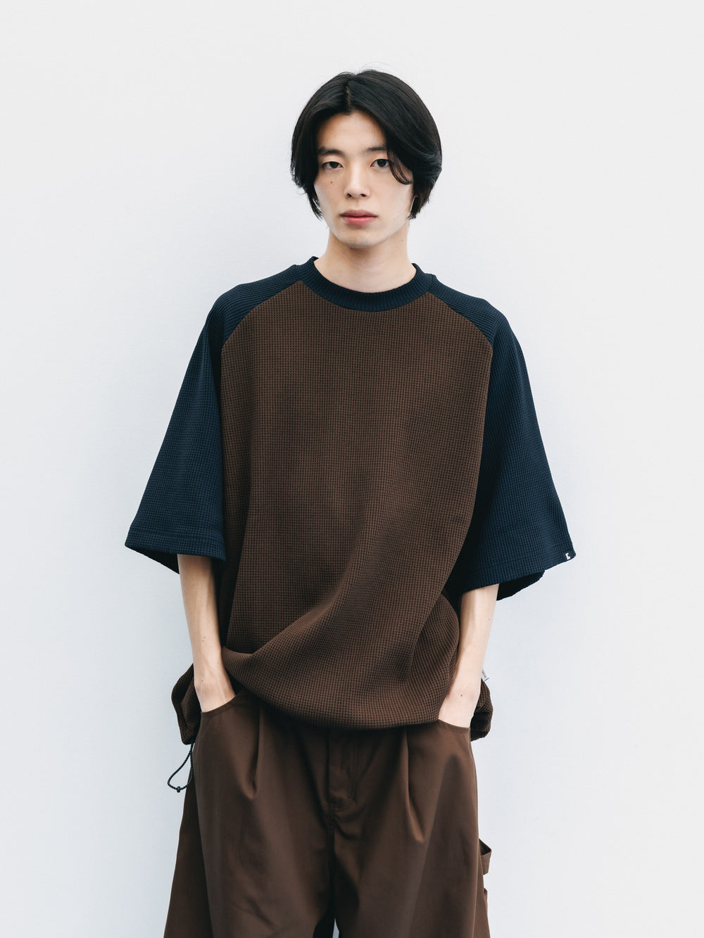 CLESSTE / City Light Thermal Raglan S/S T-Shirt With Drawstrings (Brown x Black)