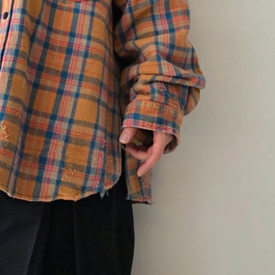 ANCELLM / Nel Check Hoodie Shirt (Camel)