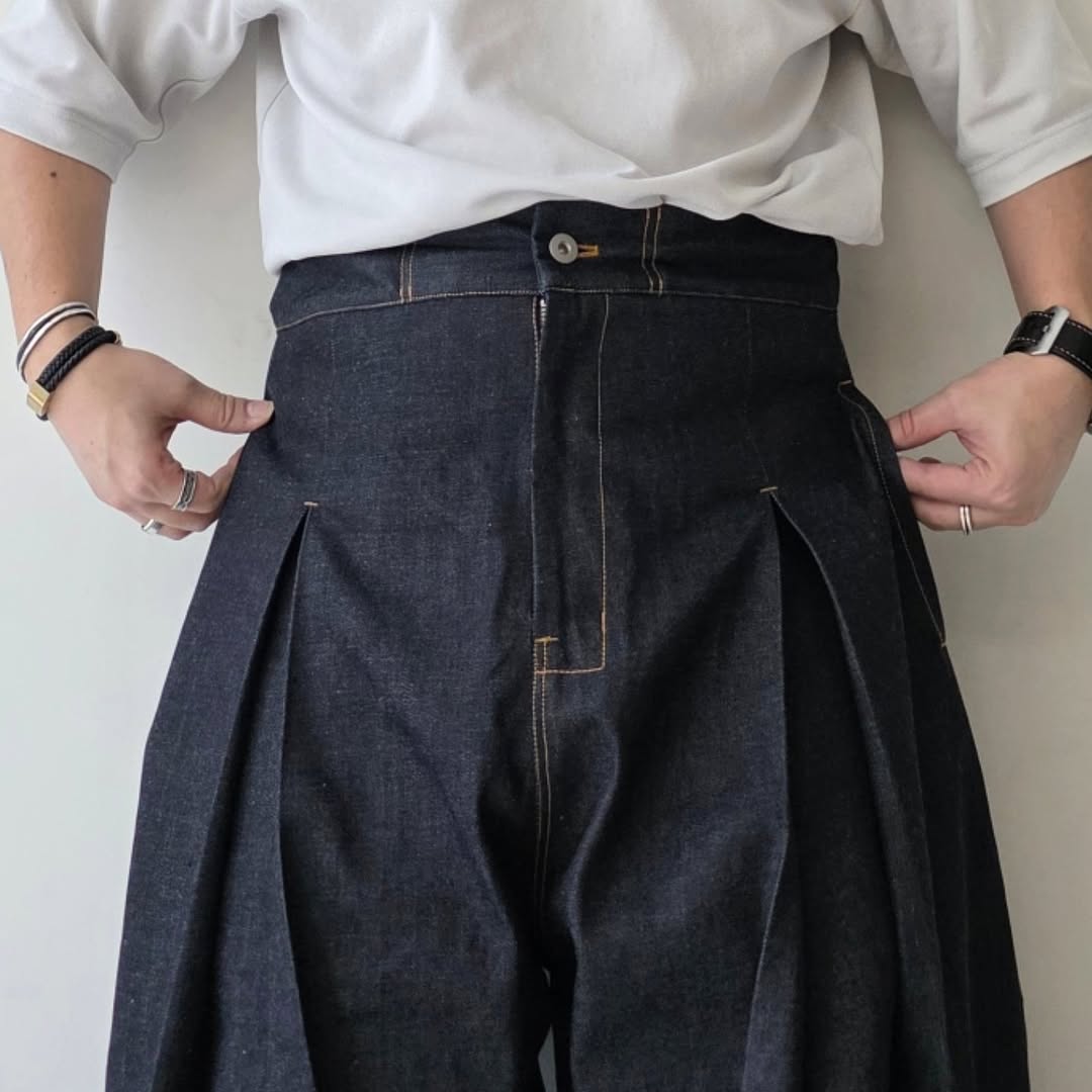 SAGE NATION / Denim Raw Box Pleat Trousers