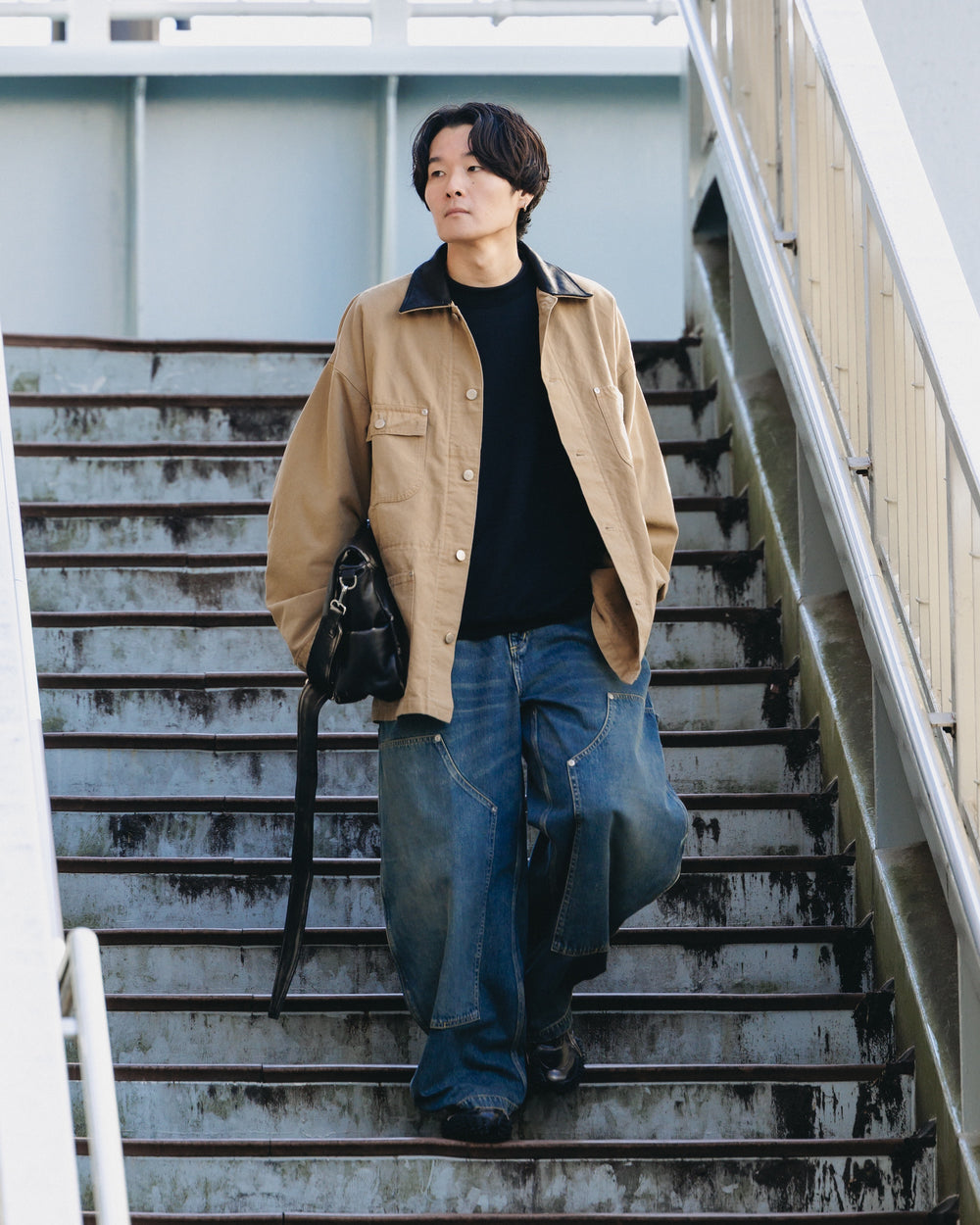 CLESSTE / Vintage Dyed Selvedge Denim Double Knee Curved Worker Pants