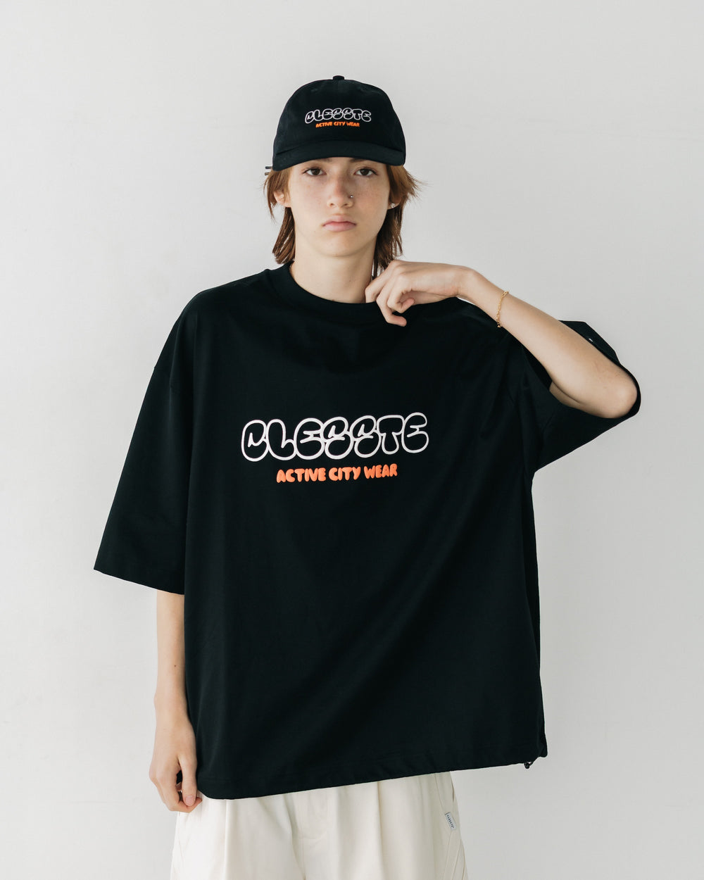 CLESSTE / Bubble Logo Print Massive T-Shirt With Drawstrings (Black)