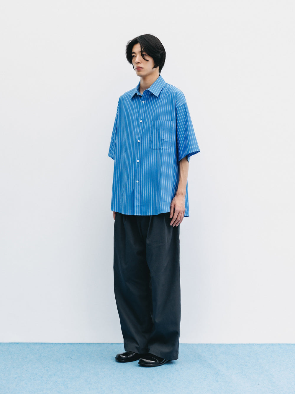 CLESSTE / Thick/Thin Stripe 46G Knit Everyday S/S Shirt (Sax Blue Stripe)