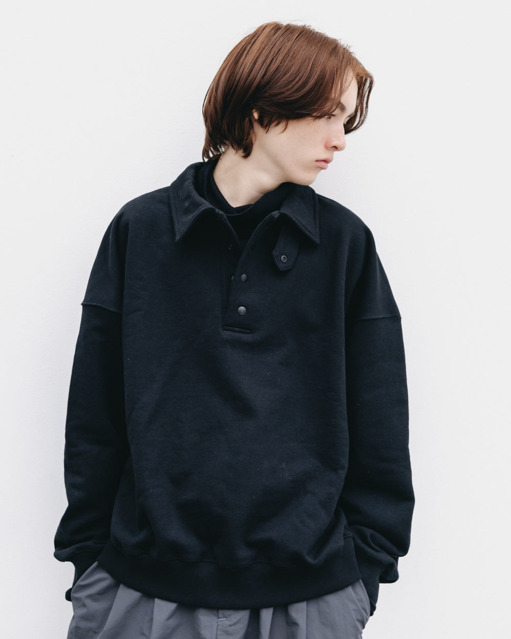 CLESSTE / Half Snap Sweat Shirt (Black)