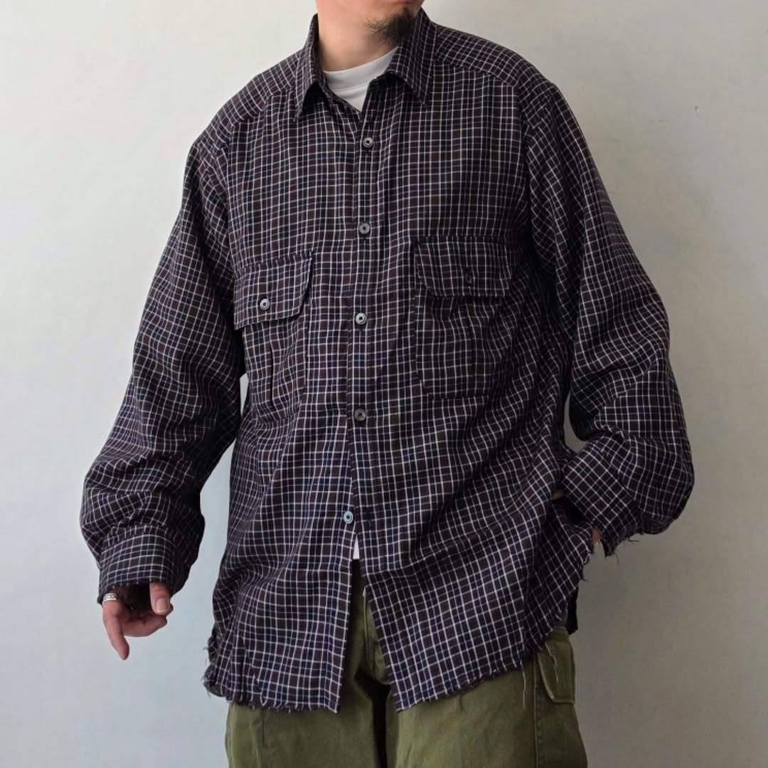ANCELLM / Nel Check Over Work Shirt (Navy)