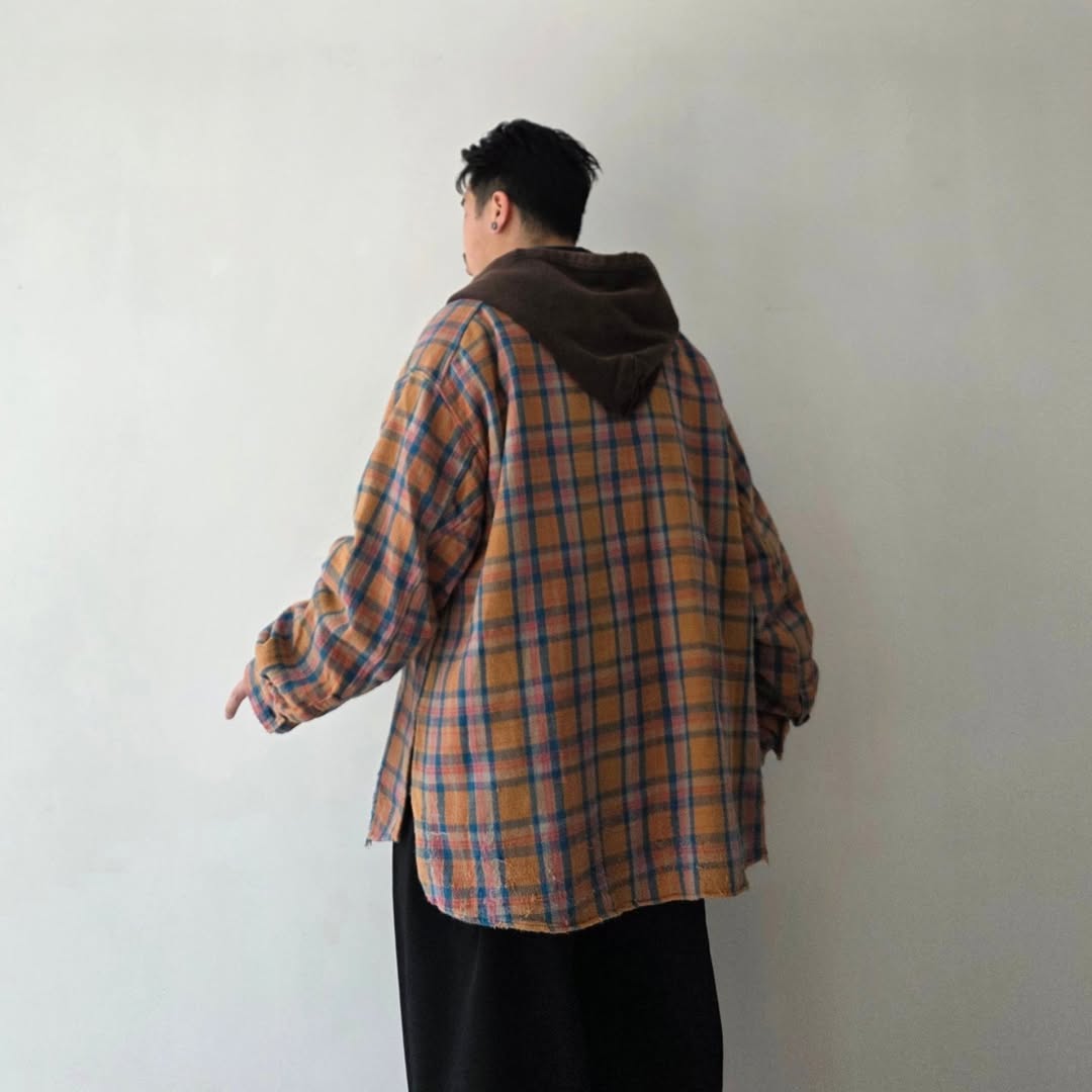 ANCELLM / Nel Check Hoodie Shirt (Camel)