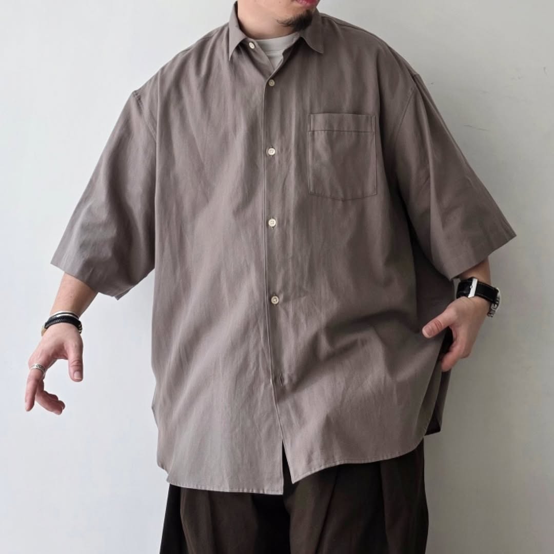 BLANC YM / Soft Oxford Half Shirts (Beige)
