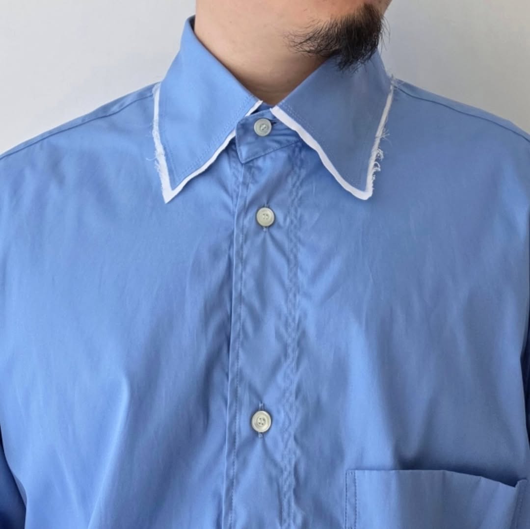 ANCELLM / High-Count Frayed Over Shirt (Blue)