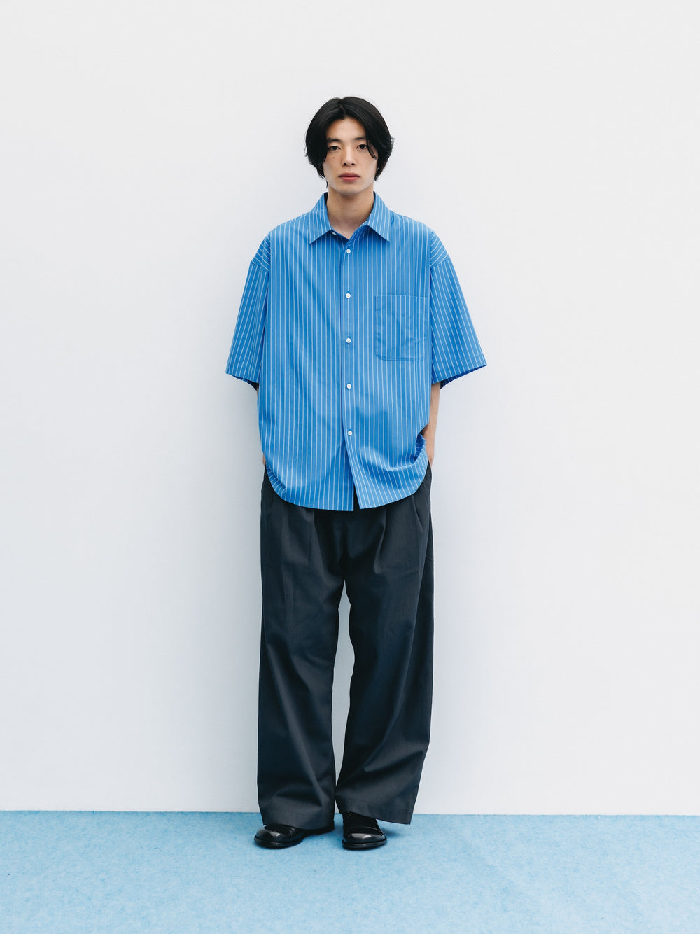 CLESSTE / Thick/Thin Stripe 46G Knit Everyday S/S Shirt (Sax Blue Stripe)