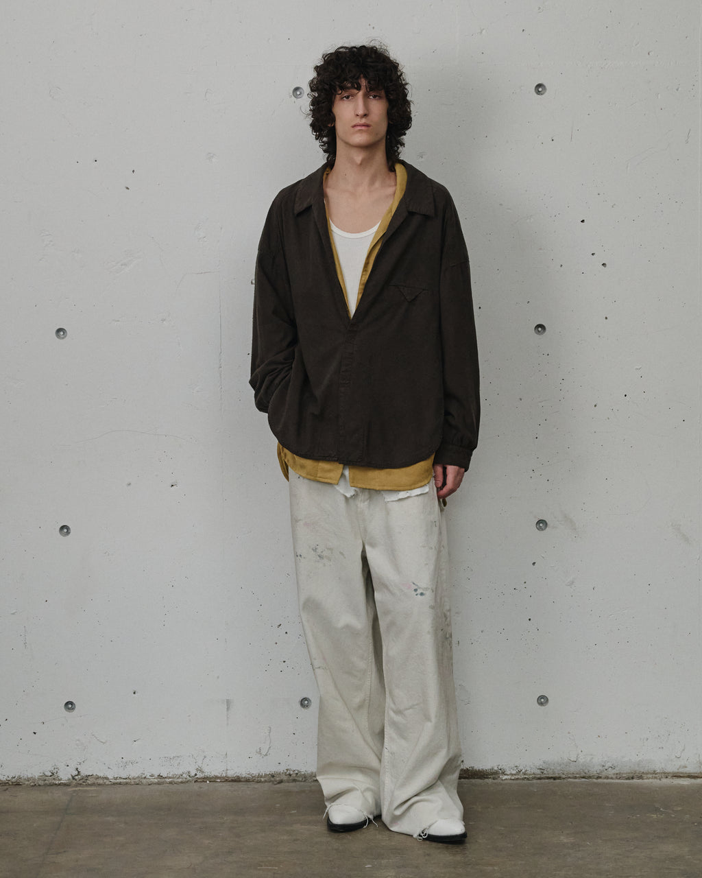 ANCELLM / Silk Nep Long Shirt  (Brown)