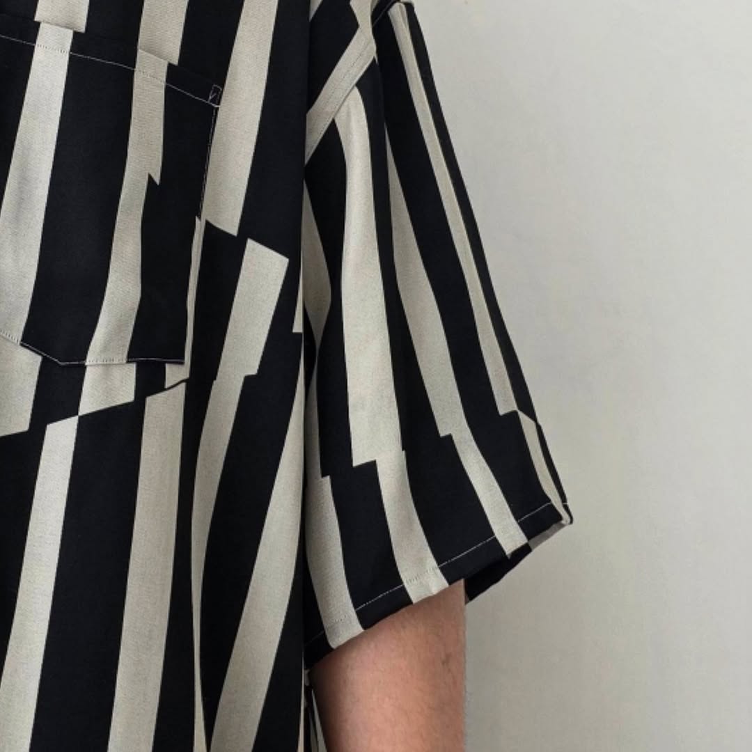 REVERBERATE / Open Collar Shirt Short Sleeve (White x Black)