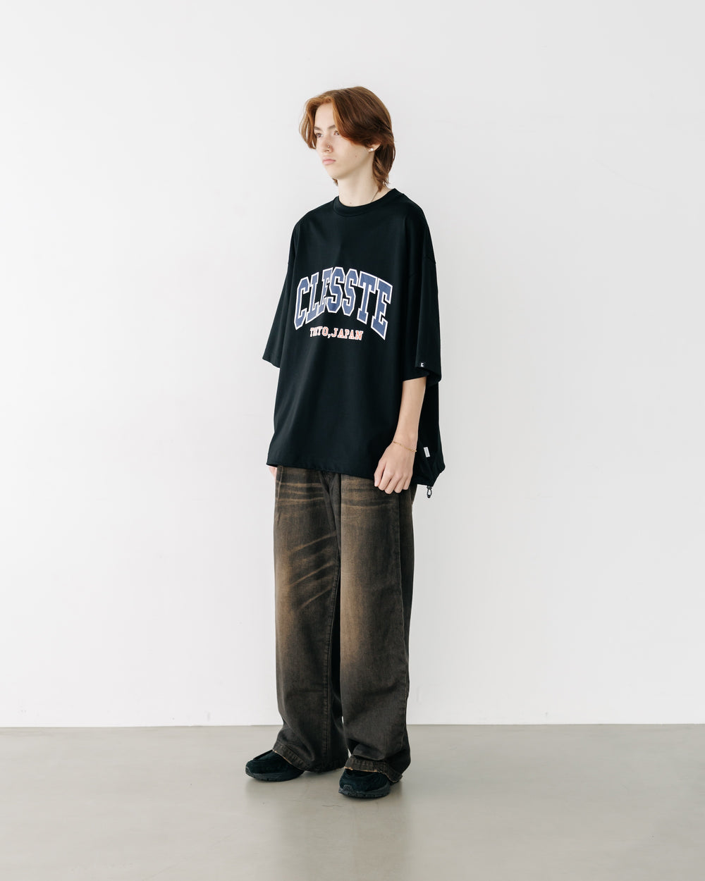 CLESSTE / College Logo Print Massive T-Shirt With Drawstrings (Black)