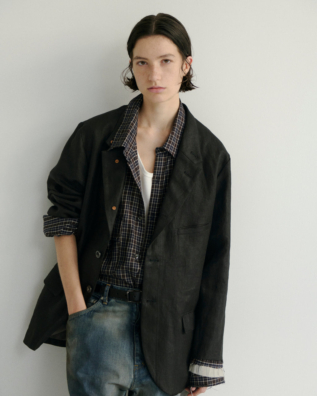 ANCELLM / Nel Check Over Work Shirt (Navy)