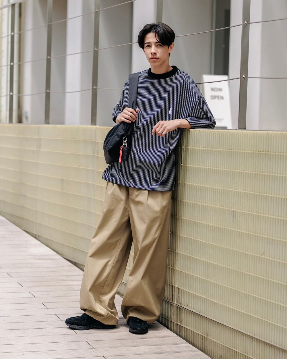 CLESSTE / 'C' Striped Massive T-Shirt With Drawstrings (Black x White)