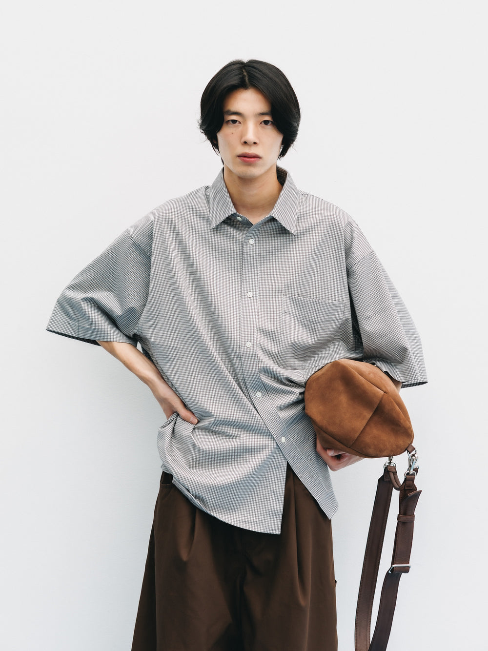 CLESSTE / Mini Grid Check 36G Knit Everyday S/S Shirt (White x Black)