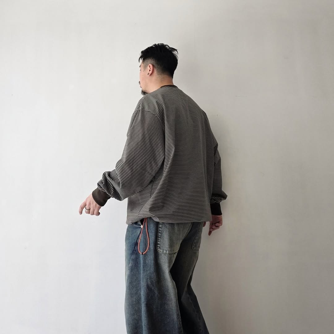 CLESSTE / 'C x Concept' Striped L/S T-Shirt With Drawstrings (Brown x White)