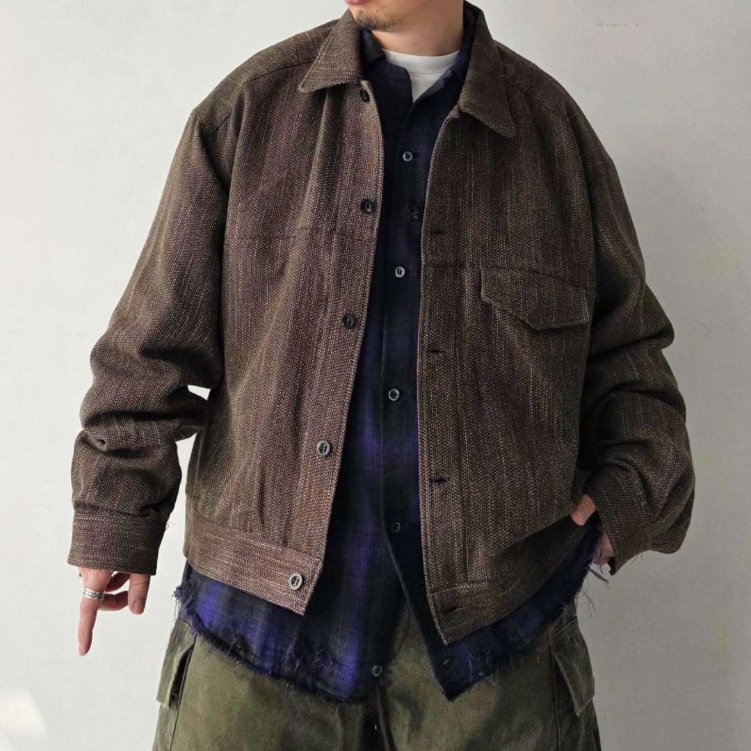 ANCELLM / Melange Wool Work Shirt Blouson (Brown)