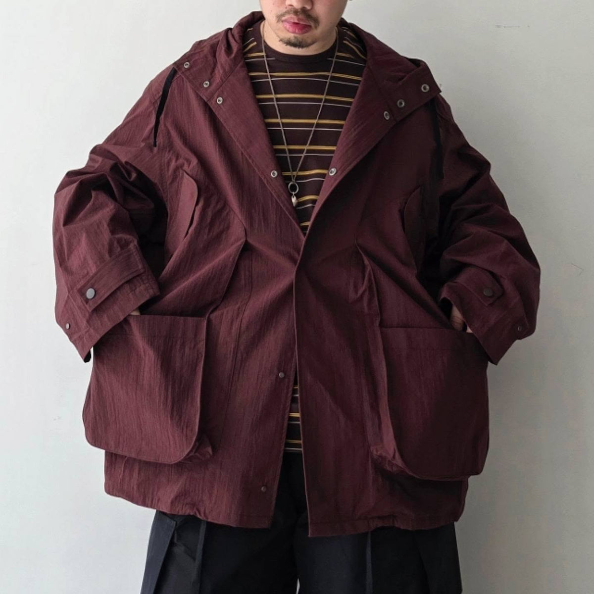 ANCELLM / Wrinkled Nylon Over Hoodie (Marron)