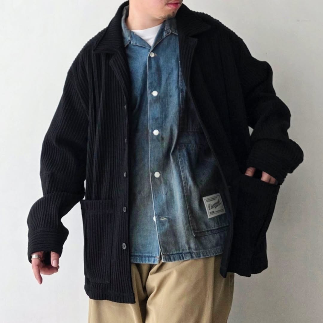 ANCELLM / Wrinkled Stripe Shirt (Black)