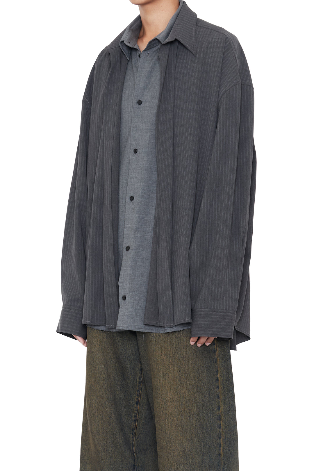 CODA / Grey Wool Poly 2In1 Double Layered Reversible Hybrid Layered Shirt