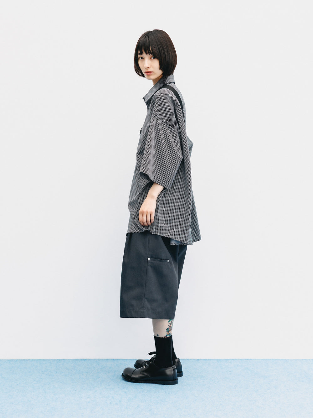 CLESSTE / Mini Grid Check 36G Knit Everyday S/S Shirt (Black x White)