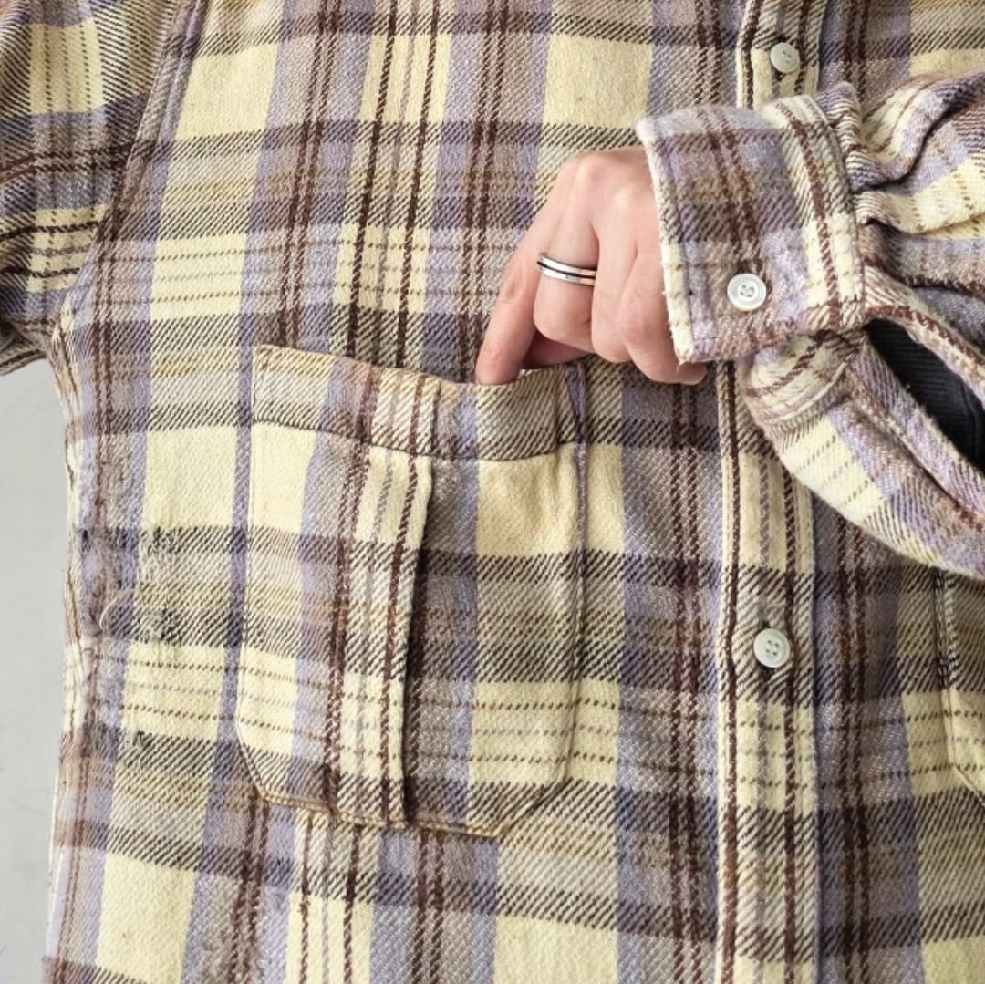 ANCELLM / Nel Check Over Work Shirt (Ivory)