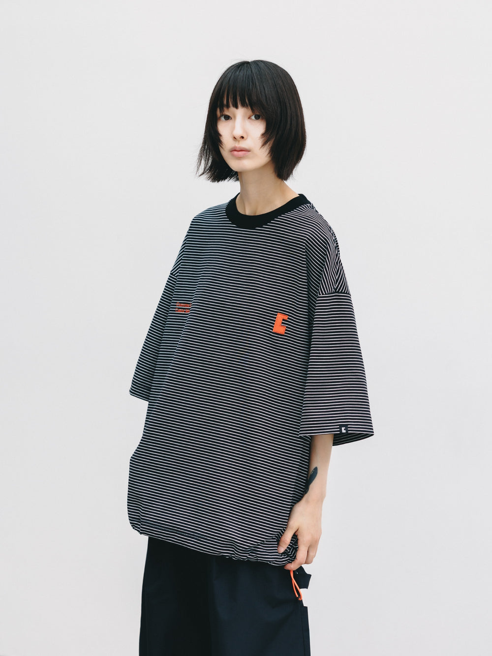 CLESSTE / 'C x Concept' Striped S/S T-Shirt With Drawstrings (Black x White)