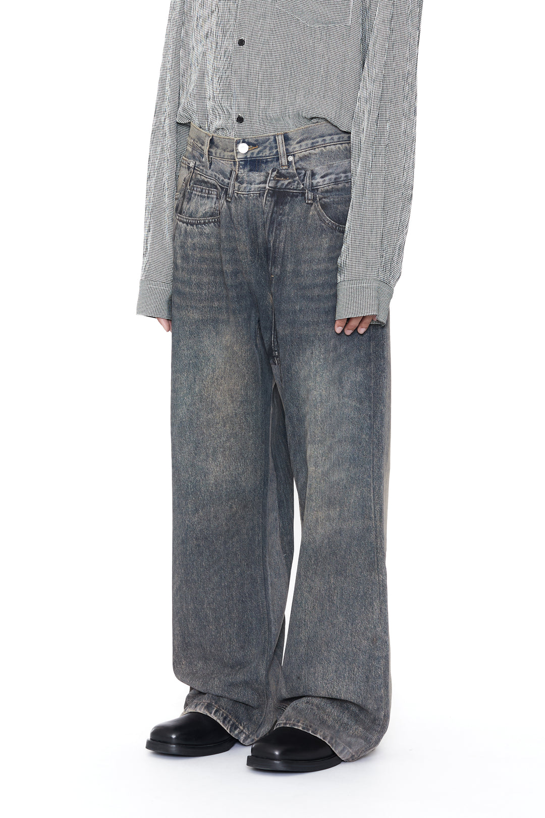CODA / Grey Acid Wash Dual Exposure Break Cut Flared Jeans