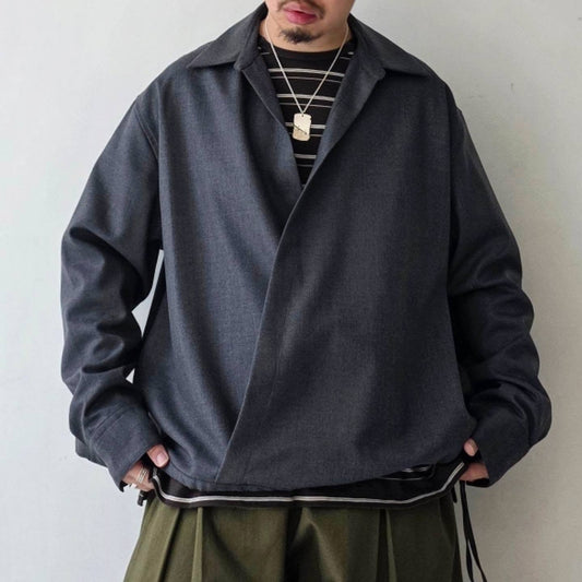NONNOTTE / Draping Overlap Shirt (Charcoal Top)