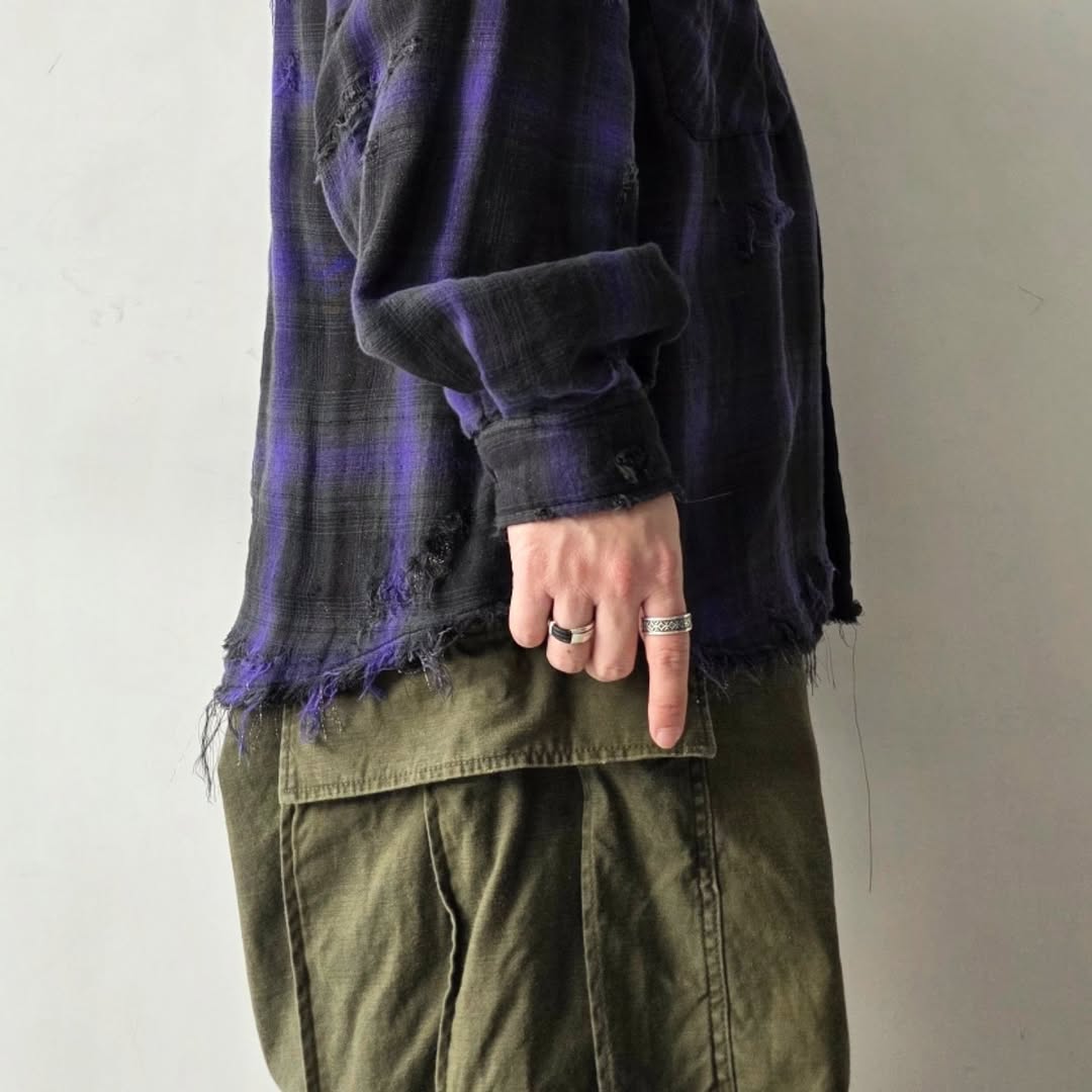 THE JEAN PIERRE / Grunge Plaid Open Collar Shirt