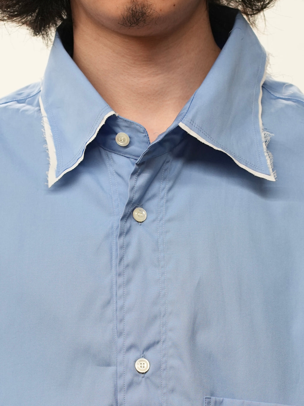 ANCELLM / High-Count Frayed Over Shirt (Blue)