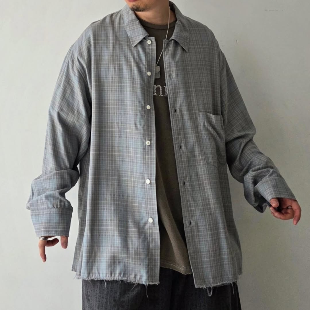 ANCELLM / Aging Rayon Check Shirt (Blue)