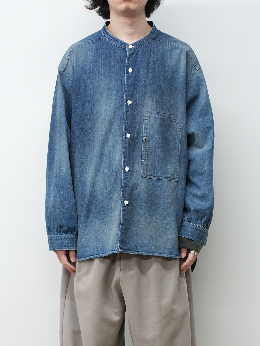 ANCELLM / Denim Band Collar Shirt (Indigo) – Tree and Branch ANCELLM / Denim Band Collar Shirt (Indigo) – Tree and Branch