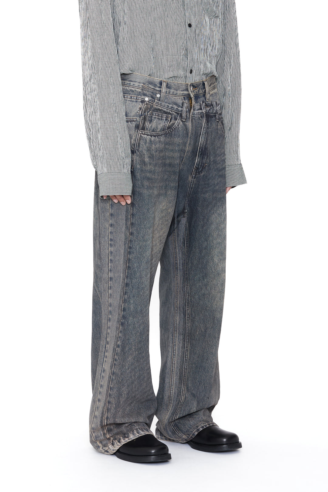 CODA / Grey Acid Wash Dual Exposure Break Cut Flared Jeans