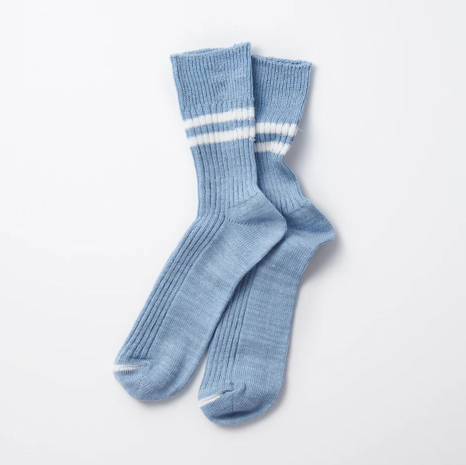 ROTOTO / Hemp Organic Cotton Stripe Socks (Morning Blue / White)