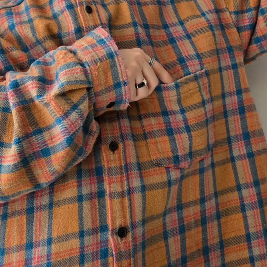 ANCELLM / Nel Check Hoodie Shirt (Camel)