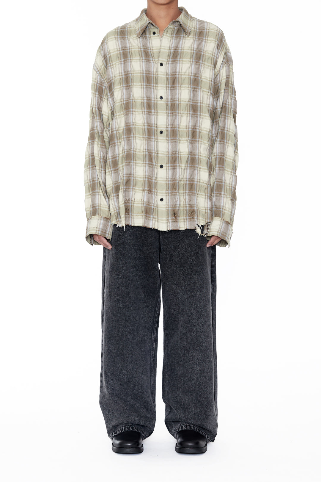 CODA / Yellow Brown Checked Wash Thrashed Structured Shirt
