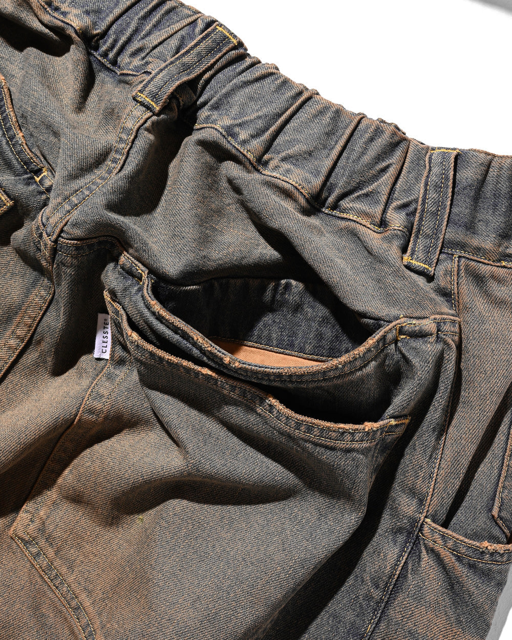 CLESSTE / Vintage Dyed Selvedge Denim Barrel Leg Pants (Vintage Brown)