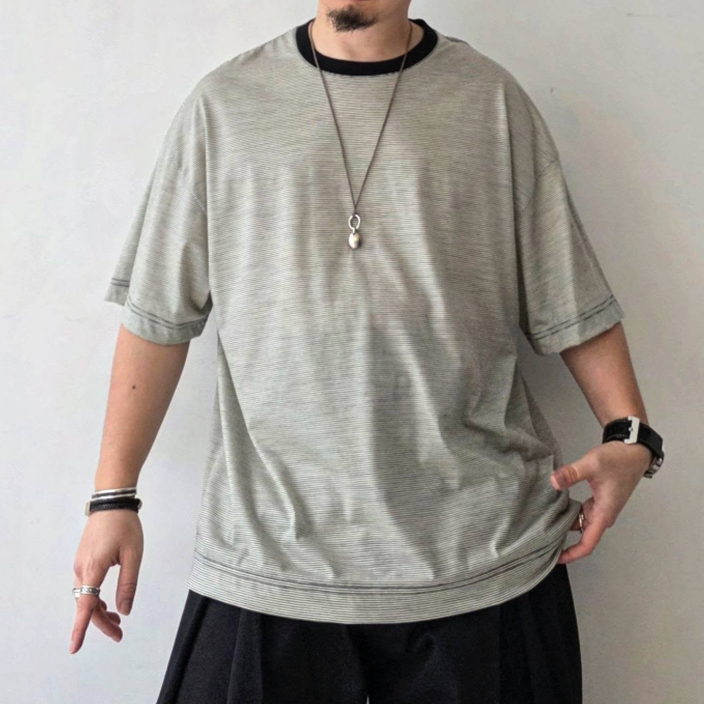 KANEMASA PHIL / 32G Wool Stripe SS Tee (Beige)