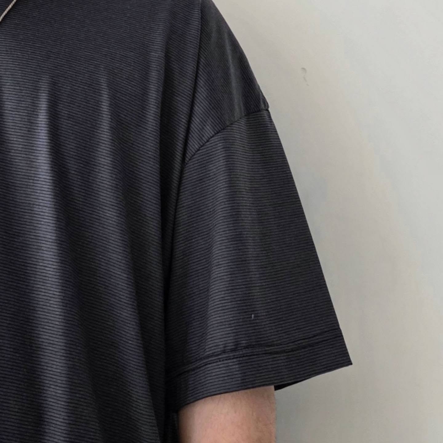 KANEMASA PHIL / 32G Wool Stripe SS Tee (Charcoal)