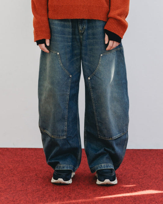 CLESSTE / Vintage Dyed Selvedge Denim Double Knee Curved Worker Pants