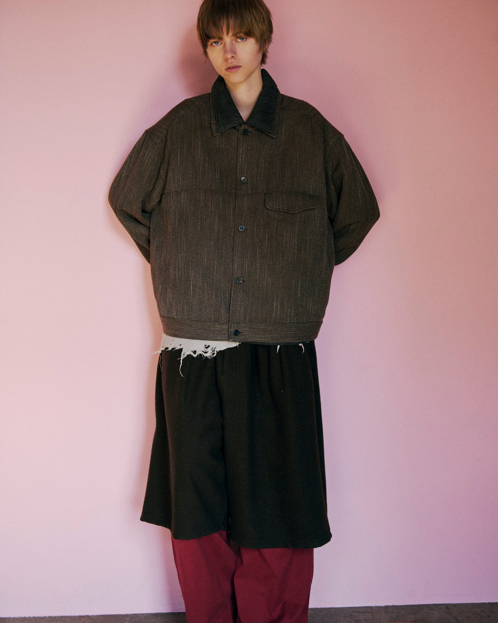 ANCELLM / Melange Wool Work Shirt Blouson (Brown)