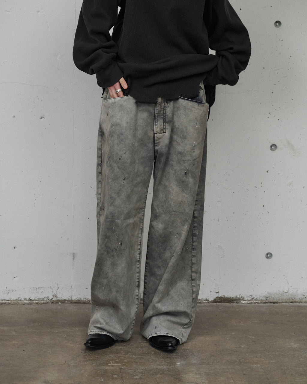 ANCELLM / Chino Wide Slacks (Black)