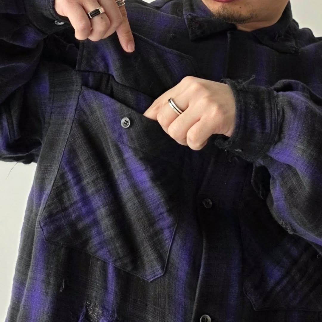 THE JEAN PIERRE / Grunge Plaid Open Collar Shirt
