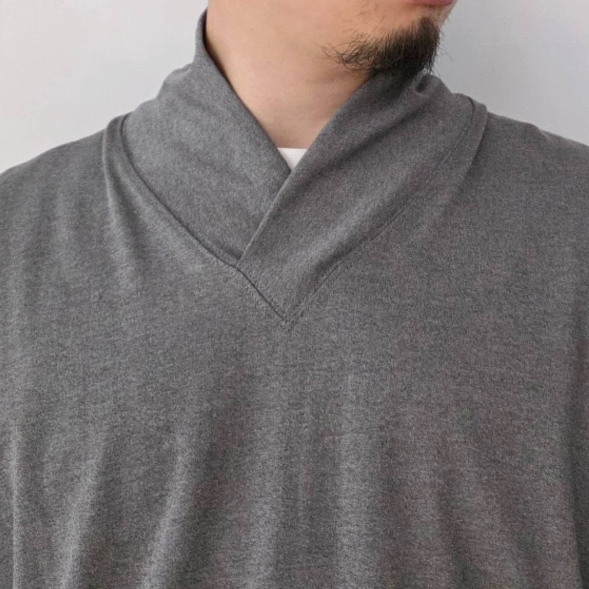 NONNOTTE / Shawl Collar V/N Tapered Oversized Long Sleeve (Smoky Charcoal)