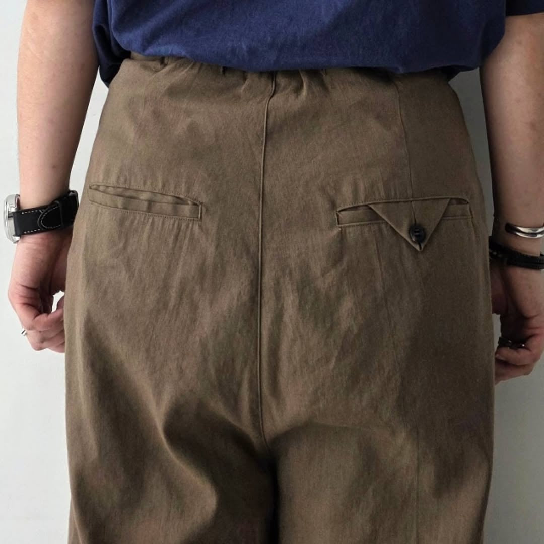 ANCELLM / Linen Poplin Belt-Less Slacks (Brown)
