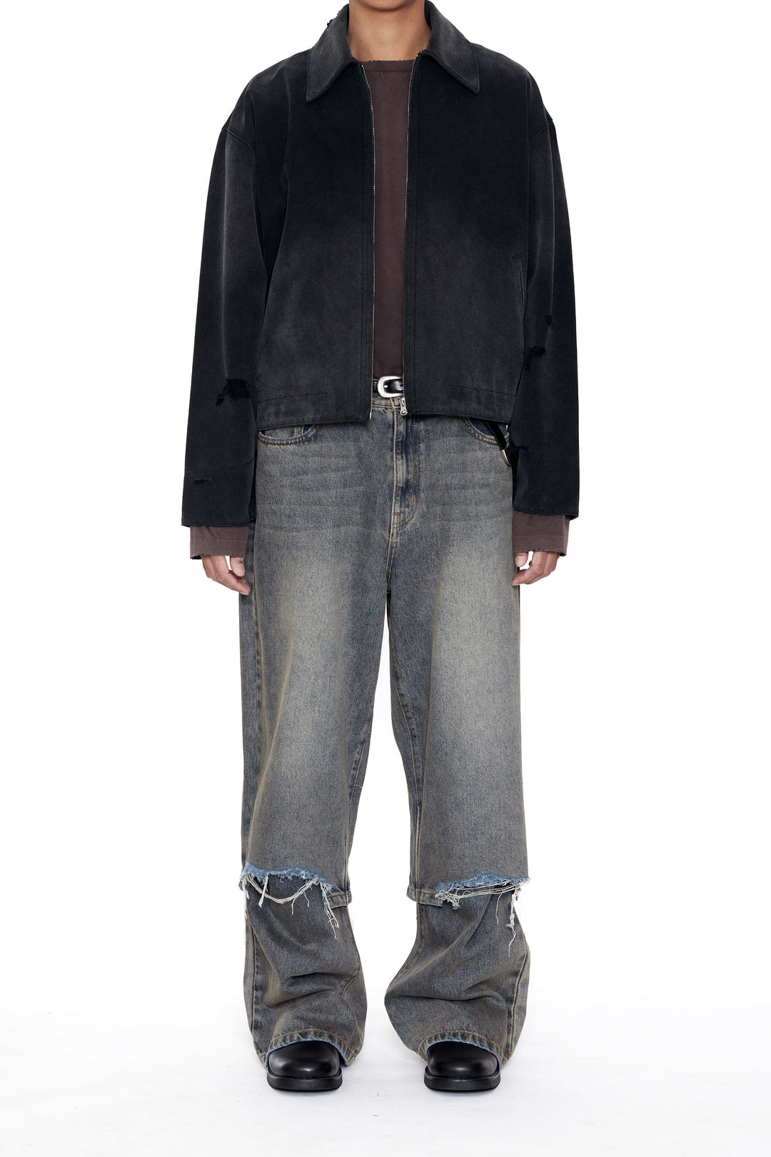 CODA / Faded Black Damage Canvas Crew Jacket