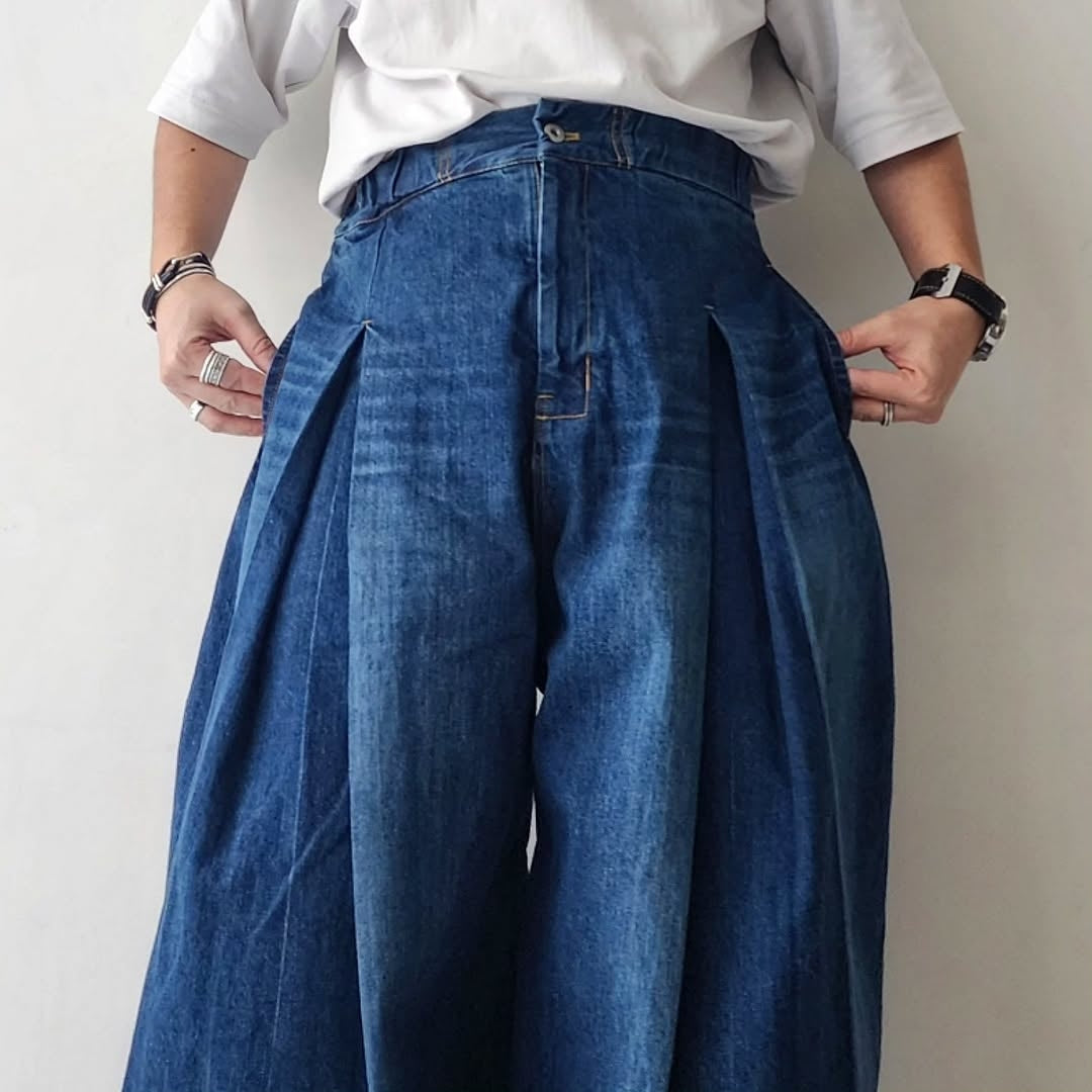 SAGE NATION / Box Pleat Trouser Denim Indigo Wash